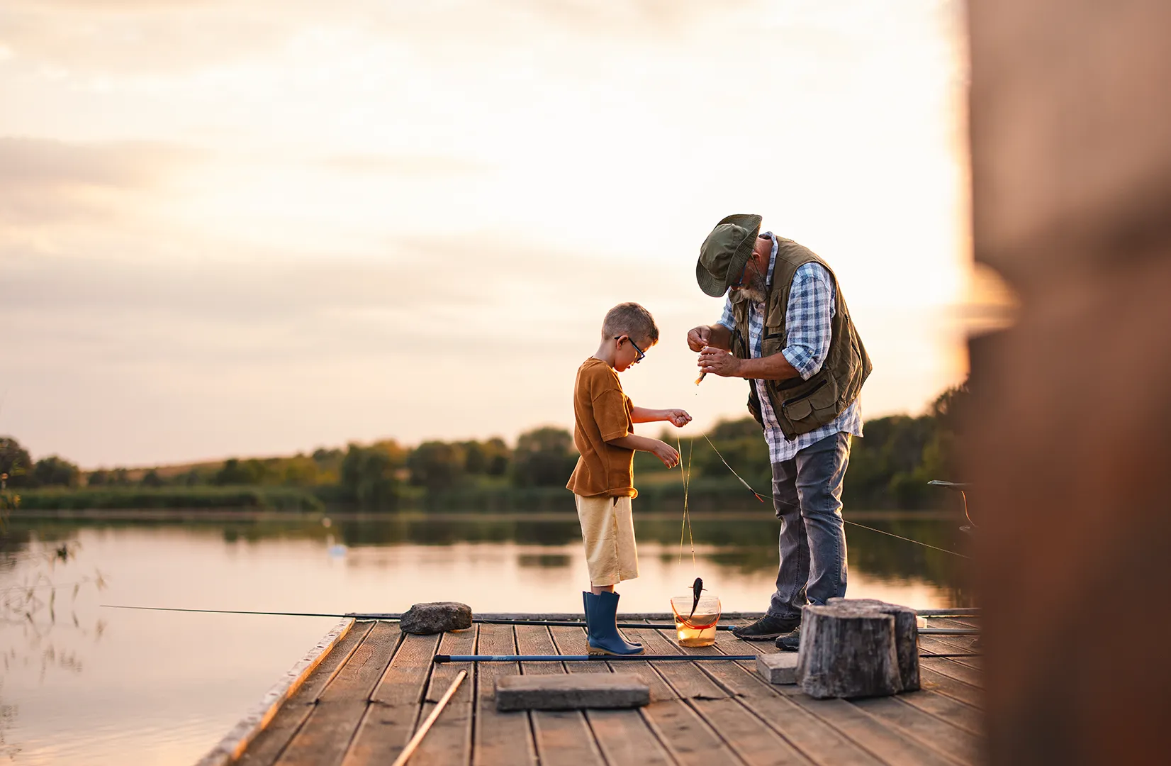 grandfather and grandson fishing