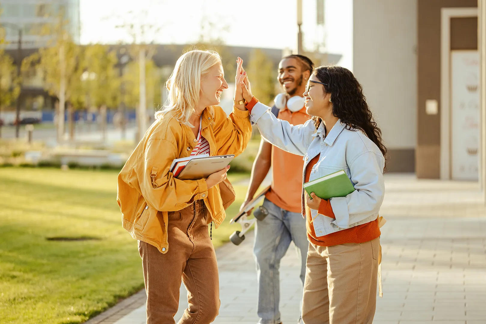 students high five