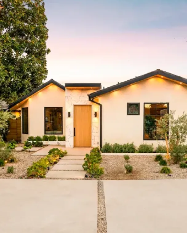 Modern cozy white home with warm lighting