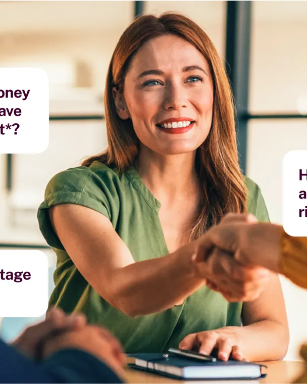 female advisor with text bubbles surrounding
